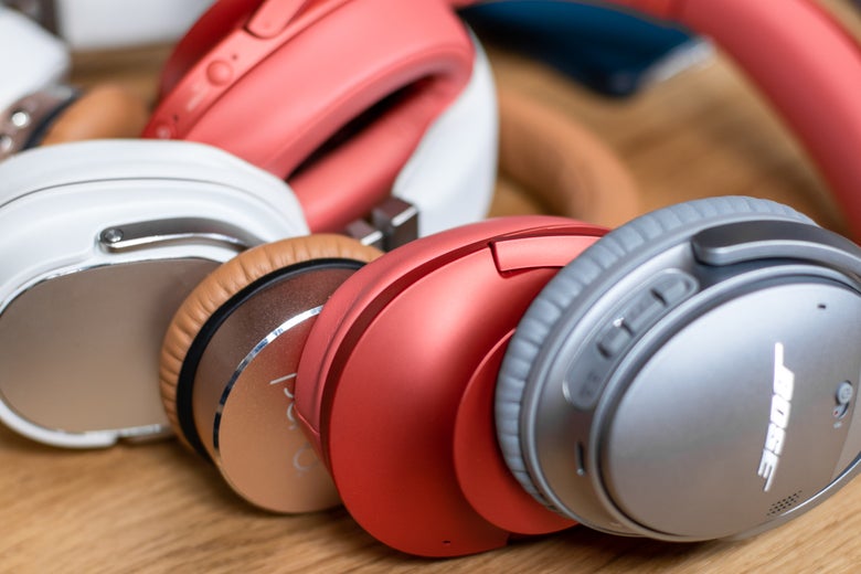 assorted headphones